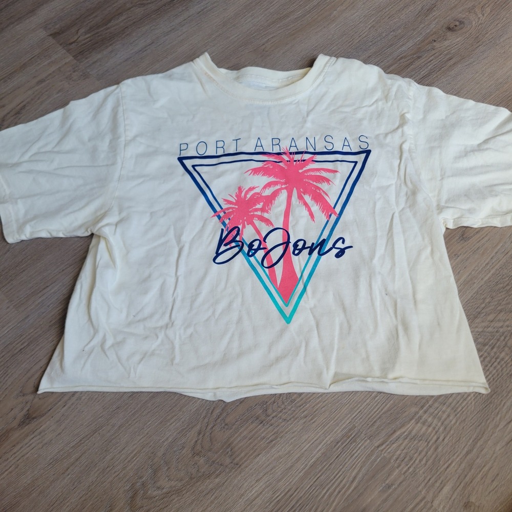 Blue 84 Womens Crop Top Small Cream Cotton Port Aransas Beach Graphic Tee